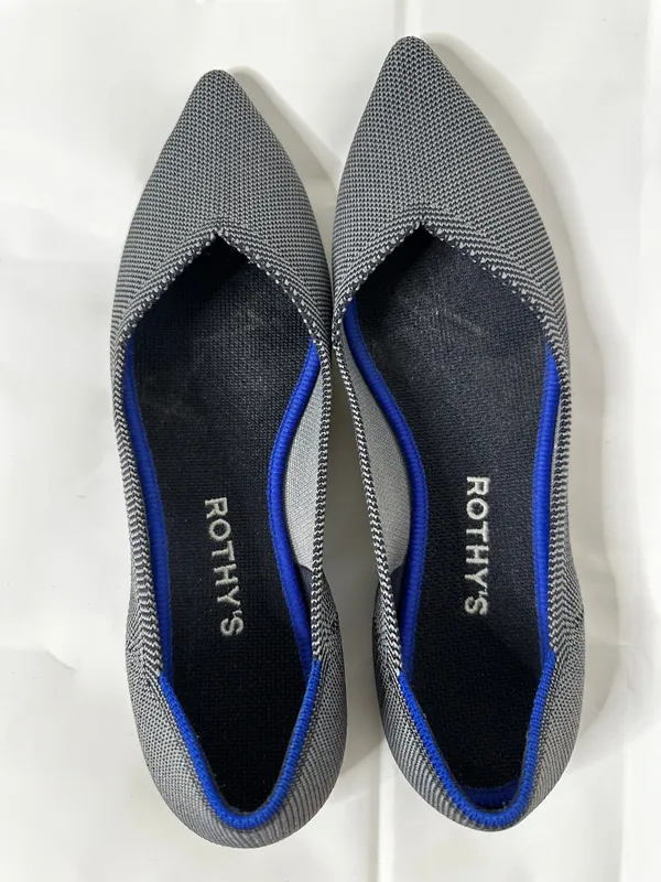 Rothy's the Point Ballet Flats in Black and White with Blue Trim - Image 2