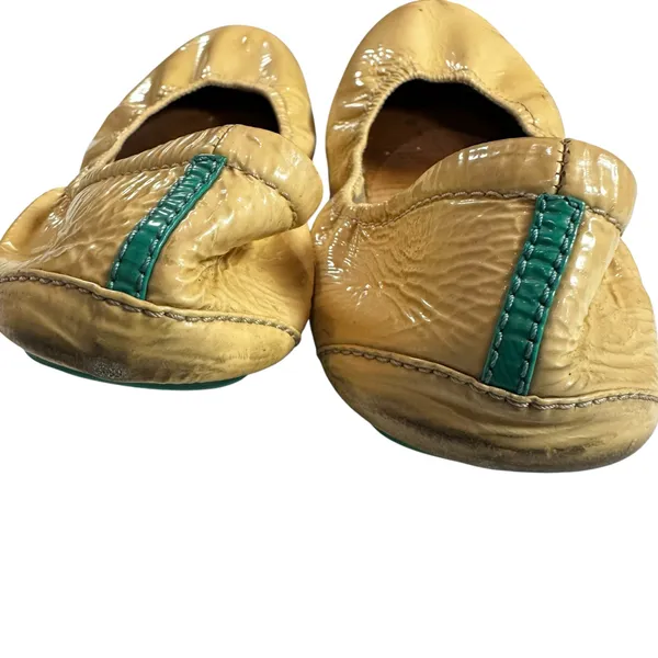 Tieks Patent Leather Cream Beige Green Foldable Travel Ballet Flats Shoes Size 8 - Image 2