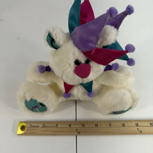 Vintage Cloud 9 Jester‎ Joker White Teddy Bear Stuffed Animal Plush Toy 9" - Image 9