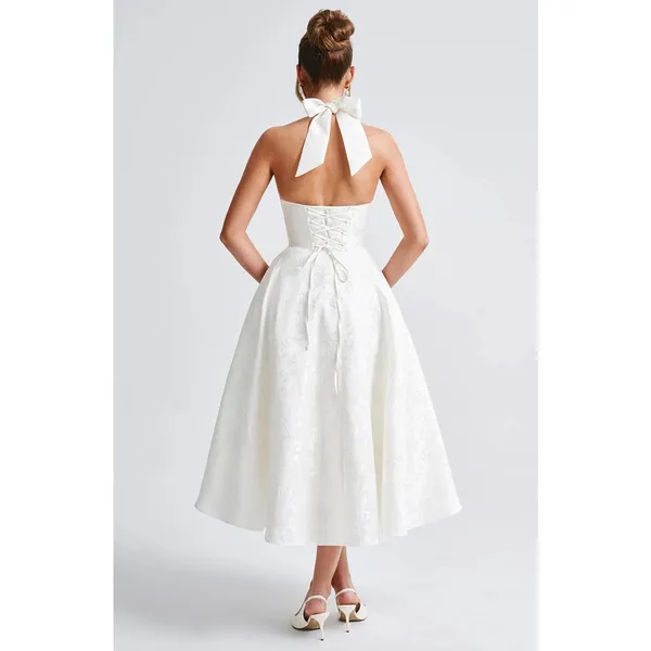 NWT Babyboo Effie Ivory Floral Jacquard Halter A-Line Midi Dress Womens Size M - Image 14