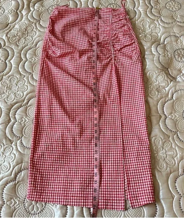 Zara Red Gingham Hi-Rise Midi Skirt Size Small - Image 6