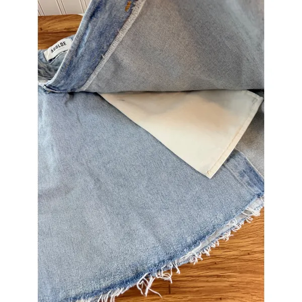 AGOLDE Criss Cross Distressed Denim Mini Skirt Light Wash 27 - Image 13