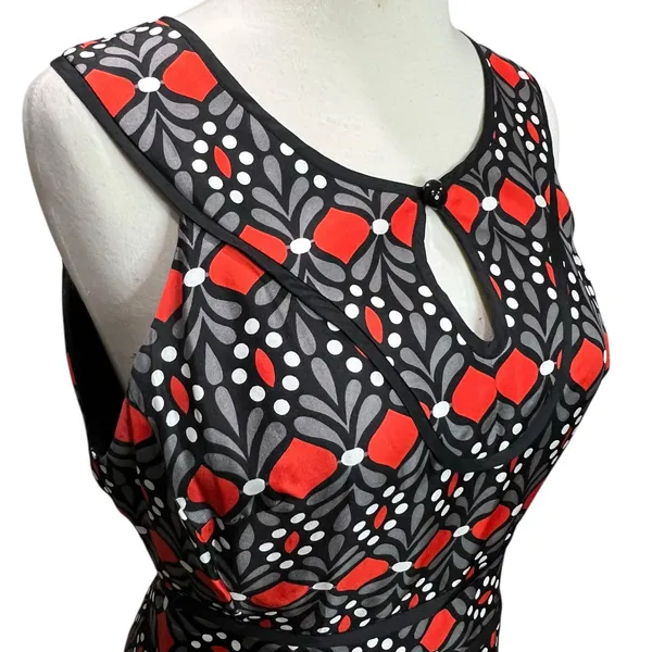 Milly Sheath Dress 2 Black Gray Red Silk Geometric‎ Sleeveless Modern Chic Party - Image 2