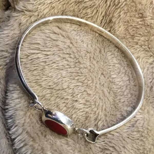 TAXCO Sterling Silver Red Jasper Cabochon Accent Bracelet - Image 6