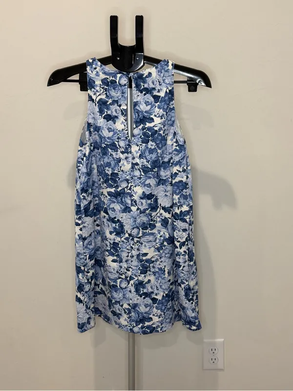Abercrombie & Fitch Blue Floral Linen Blend Shift Dress XS - Image 4