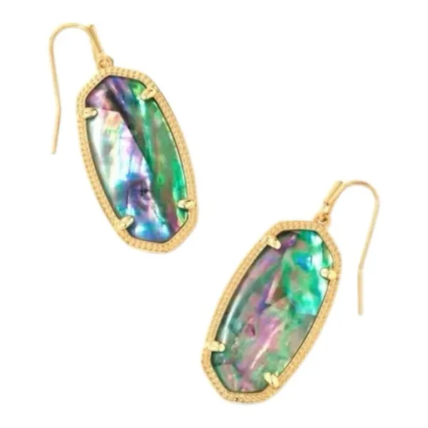 Kendra Scott Elle Drop Earrings Gold Iridescent Abalone Shell Oval Dangle New - Image 2