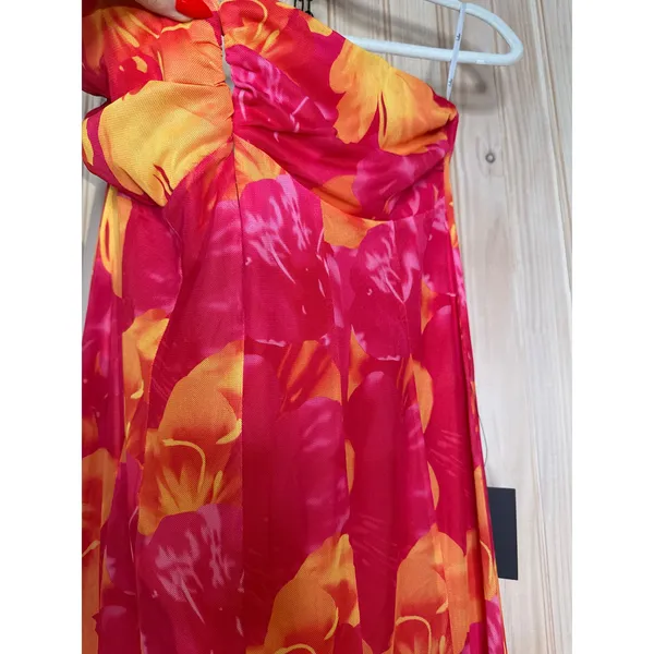 NWT Lulus Islay Hot Pink Floral Abstract Mesh Strapless Midi Dress Cruise Sz XL - Image 4