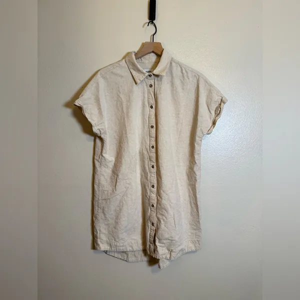 Rythmn Classic Beige‎ Linen Short Sleeve Shirt Dress - Image 2