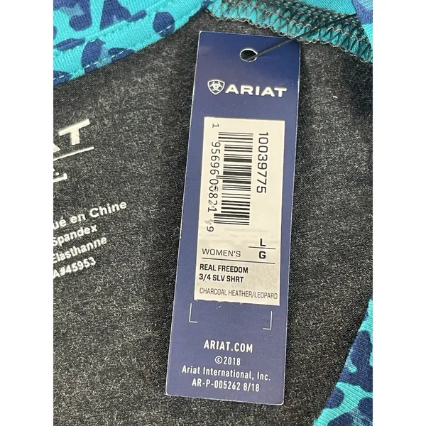Ariat Women’s L Gray Blue Leopard Print 3/4 Sleeve Western Logo NWT Classic Fit - Image 5
