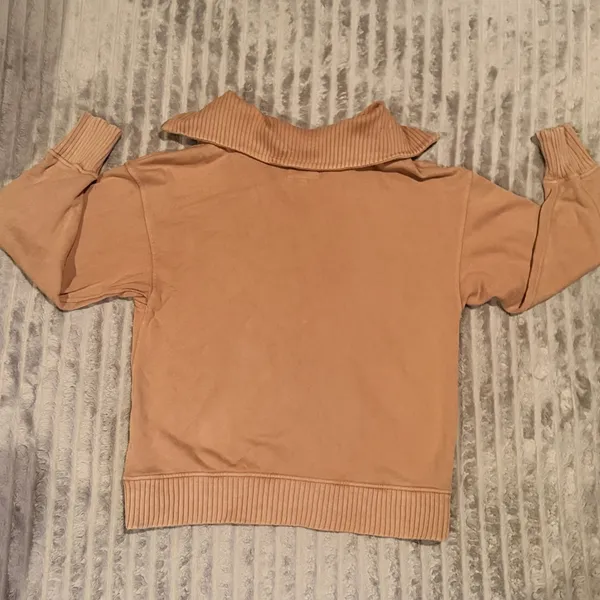 Aerie Oversized Quarter Zip Sweatshirt Tan‎ Ribbed Trim Pullover XS - Image 7