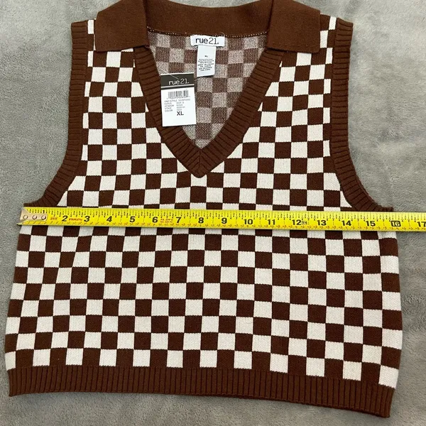 💜NWT RUE 21 Brown Checkered Sweater Vest, XL - Image 4