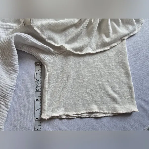 POL Droptail 100% Cotton White Ruffled Distressed Oversized Women's Top Size L‎ - Image 16