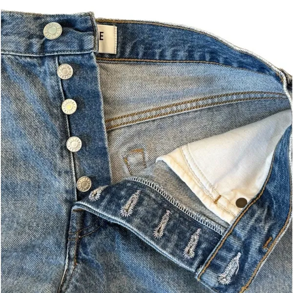 AGOLDE Parker Long High Rise Distressed Denim Shorts Button Fly Blue Size 24 - Image 2