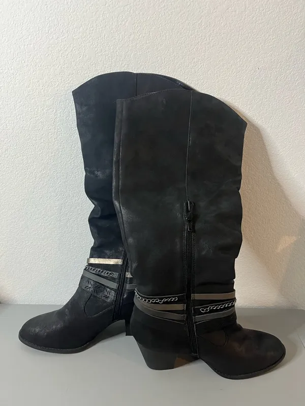 Jellypop Kylee Chain Strap Gunmetal Metallic Brushed Moto Boho Knee Zip Boots 10 - Image 12