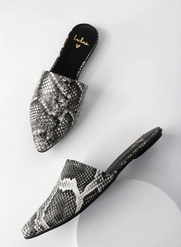 Lorena Leather Black and White Snake Pointed-Toe Slides - Image 3
