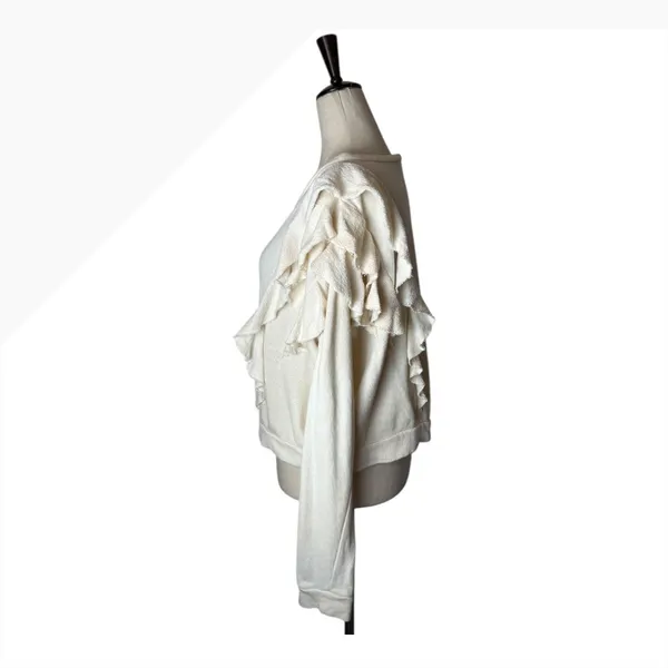 LoveShackFancy Sweatshirt Women Small Beige Corinne Ruffle Detail‎ Cropped Boho - Image 7