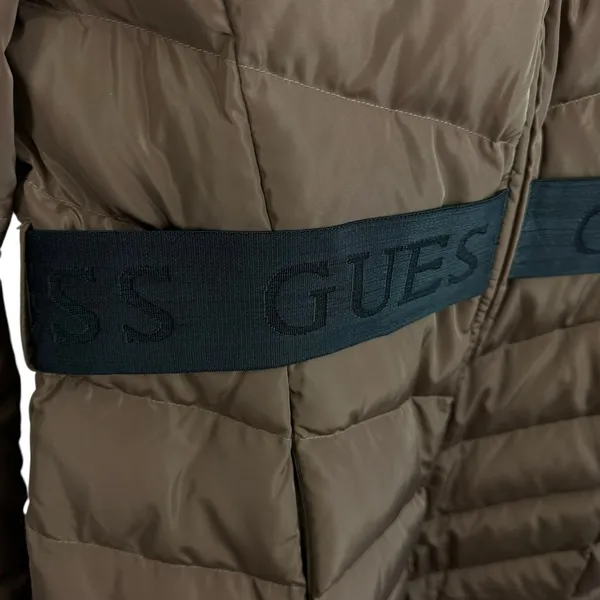 GUESS‎ Janina Brown Long Line Faux Fur Hood Full Zip Down Puffer Jacket Size L - Image 4