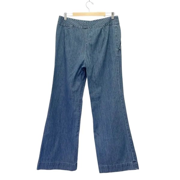Ralph Lauren Jeans Co Pinstripe Denim Wide Leg Trouser Blue Cotton Size 10 VTG - Image 3