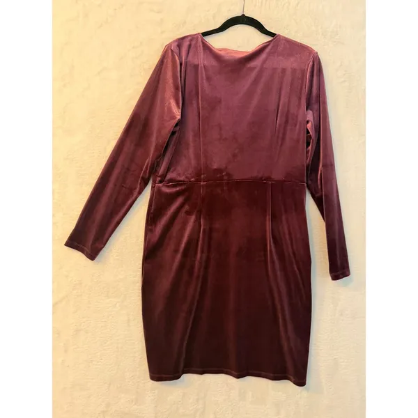 LOFT‎ Burgundy Velvet Wrap Front V-Neck Long Sleeve Mini Dress Plum Size L - Image 5