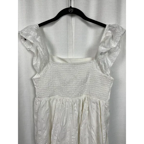American Eagle White Flutter Sleeve Babydoll Smocked Romper Sz.L - Image 10