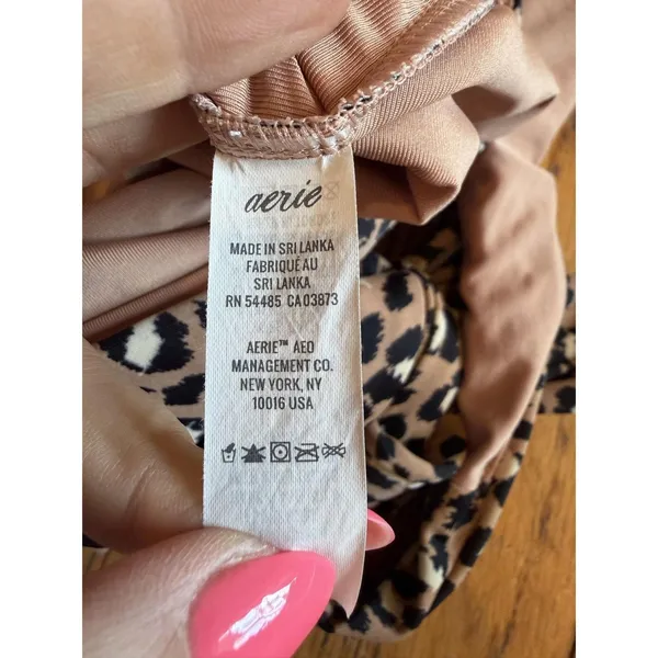 Aerie Swimsuit Womens Small Brown Leopard One Piece Belted Wrap Tie Waist Lined - Image 10