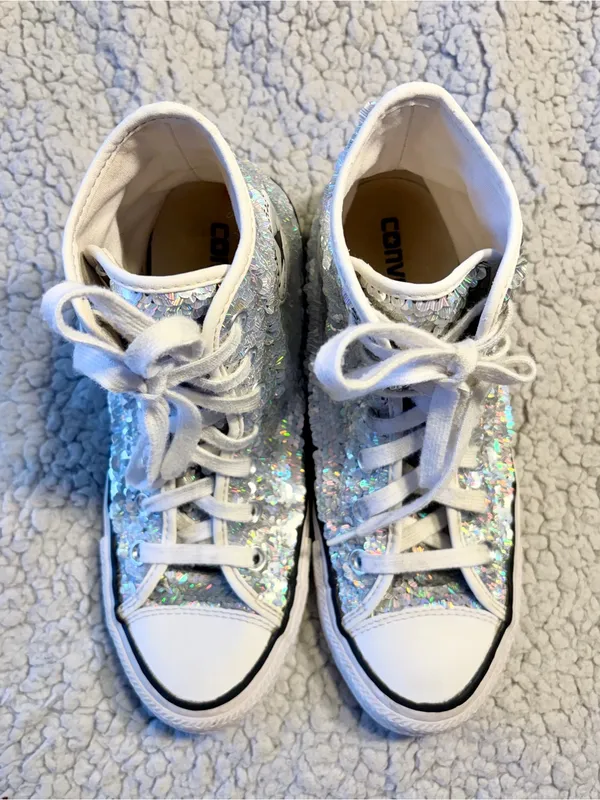 Converse Chuck Taylor All Star Silver Sequin High Tops. Rare Limited Edition. - Image 7