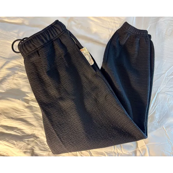 House of Mae Everyday Lounge Textured Joggers Black Relaxed Fit Large ST3038 - Image 4