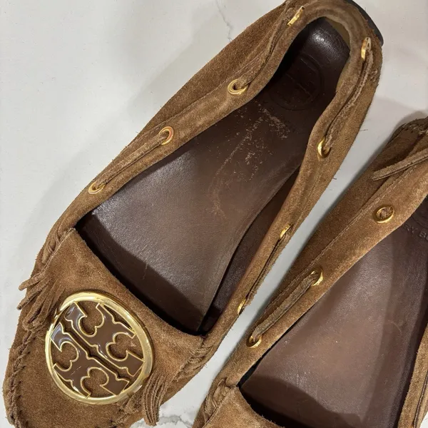 Tory Burch Shoes Womens Size 9 Alexandra Suede Moccasins Cognac Brown Leather - Image 8
