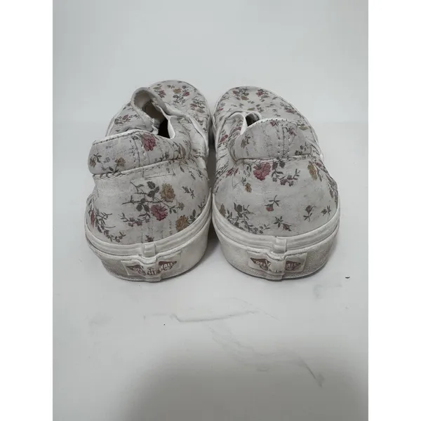 VANS Floral Slip On Canvas Sneakers White Pink Yellow Green Women's Low Top - Image 4