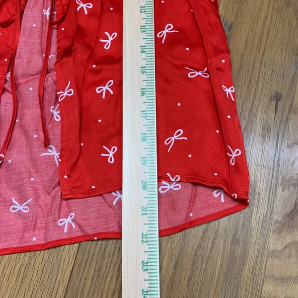 Aerie Red Bow Polka Dot Tie Front Satin Short Sleeve Top Women's Size Medium NWT - Image 4