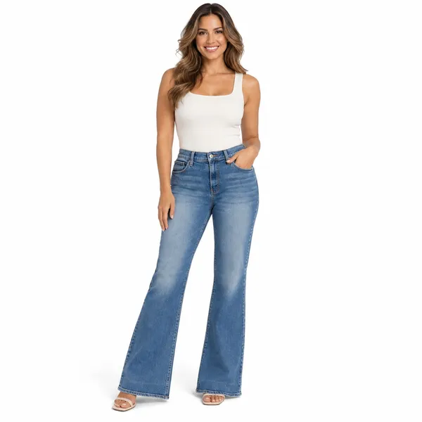 Express 70s Flare Jeans Womens Size 14R Blue Denim Y2K Western Boho Festival - Image 4