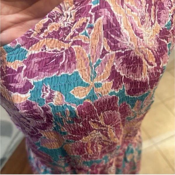 Zesica Bohemian Floral One Shoulder Smocked Tiered Ruffle Midi Dress Size XL - Image 5