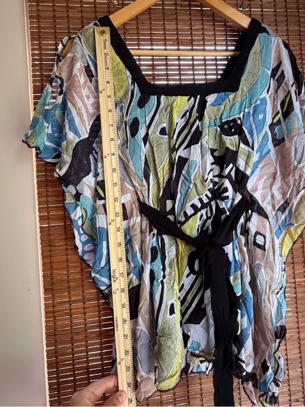 Vintage Lola P Y2K Abstract Belted Split Sleeve Tunic Top Small - Image 5