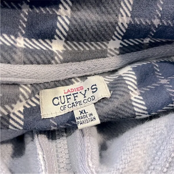 CUFFY'S OF CAPE COD 1/4 Zip Sweatshirt Periwinkle Blue/Plaid-Large - Image 4