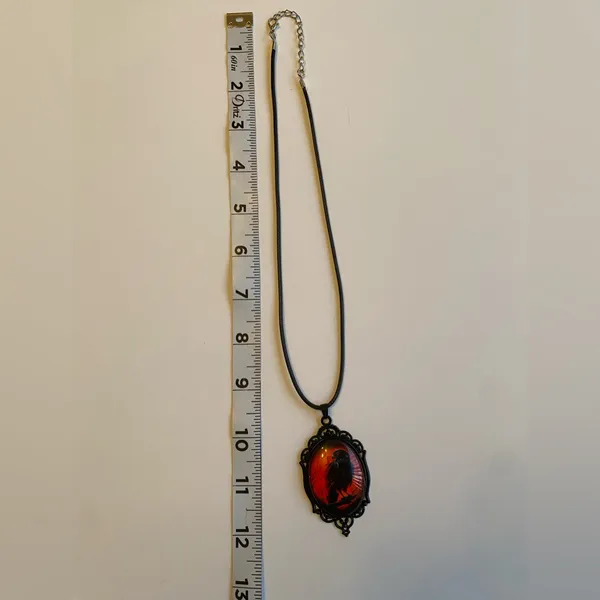 Red Moon Eagle Cameo Necklace Gothic Style Glass Pendent Choker Mystic Witch Jew - Image 13