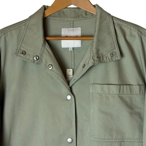 Madewell Jacket Women Medium Sage Green Southlake Military Tie Waist‎ Coat NWT - Image 5