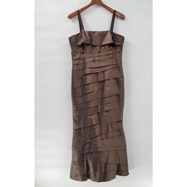 Rina di Montella Silk Jacket Dress 2 Pc 10 Brown Trumpet Tiered Mother of Bride - Image 2