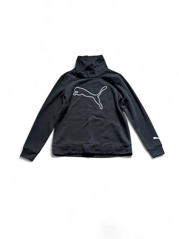 Puma Black Cowl Neck Sweatshirt with White Logo Women’s Size Large - Image 2