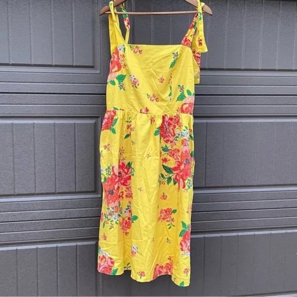 Chandler Henry Sundress Large Yellow Floral Tie Shoulder Midi Dress - Image 3