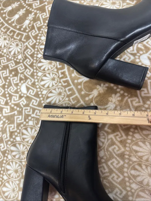 Thompson by Macy Black Faux Leather Block Heel Ankle Boots - Image 9