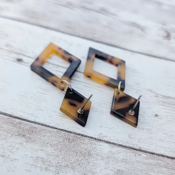 Vintage Stud Earrings Brown Tones Retro Design Dangle Earrings - Image 4