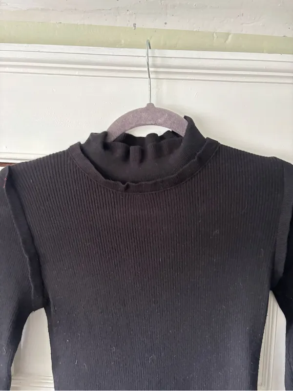 Pink Lily Black Ribbed Ruffled Mock Neck Sweater - Image 3