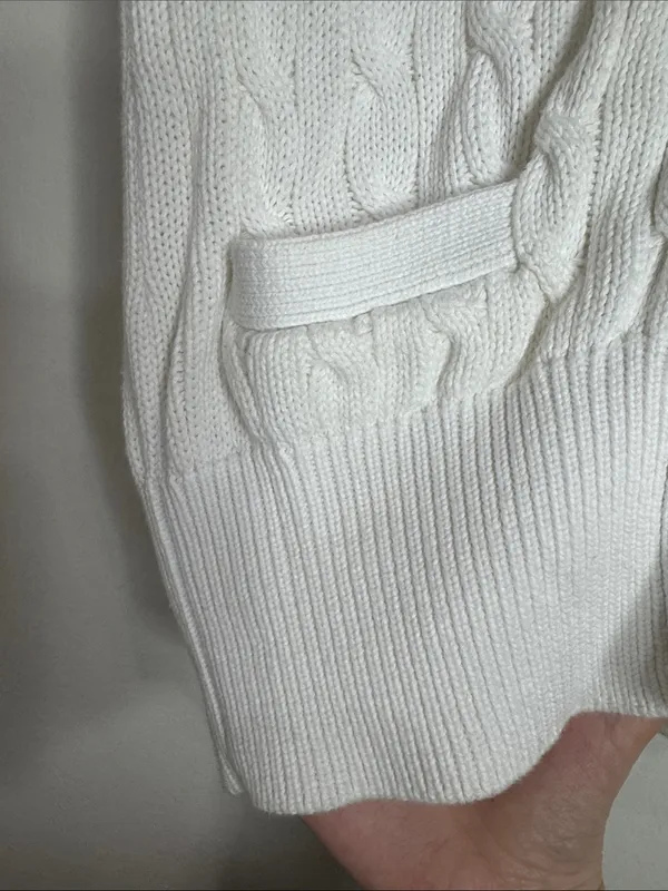 Ralph Lauren Off White Classic Cable-Knit Cardigan Short Sleeve Sweater size S - Image 5