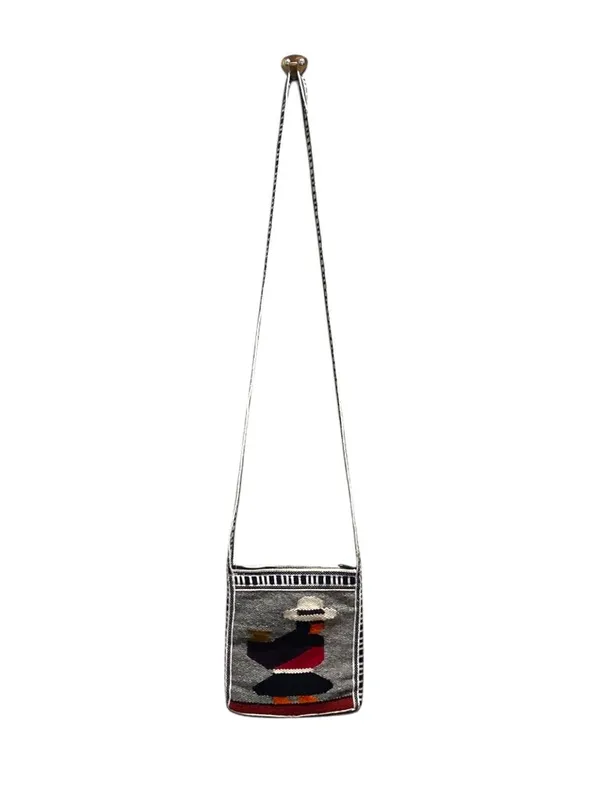 Handmade Wool Mexican Mini Crossbody Bag Gray One Size Coastal Festival Hippie - Image 2