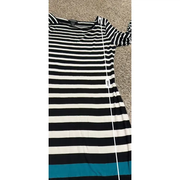 White House Black Market Striped Boat Neck Sheath Dress Black White Teal Medium - Image 7