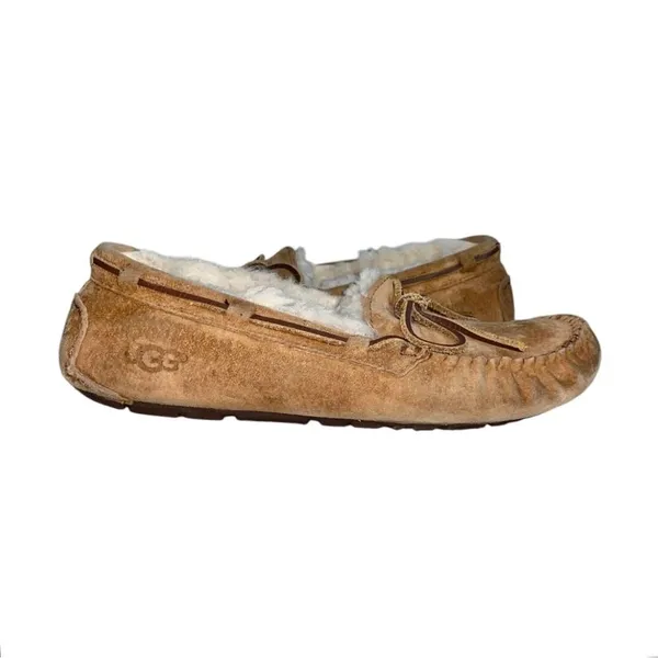 UGG Dakota Chestnut Brown Suede Leather Wool Lined Moccasin Slipper Loafer Shoes - Image 3