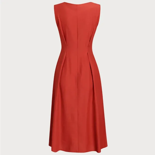 Rihoas Red V-neck Button Sleeveless Midi Dress - Image 7