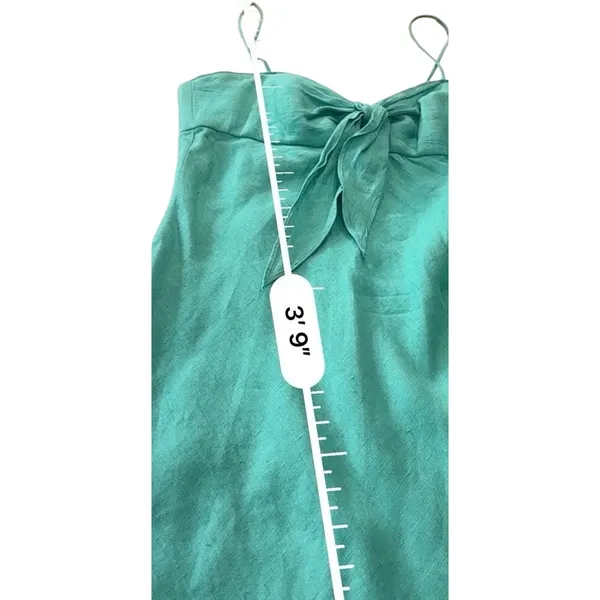 Le Muse Women's 100% Linen Bow Front Asymmetrical Midi Dress Teal Blue Sz 6 - Image 15