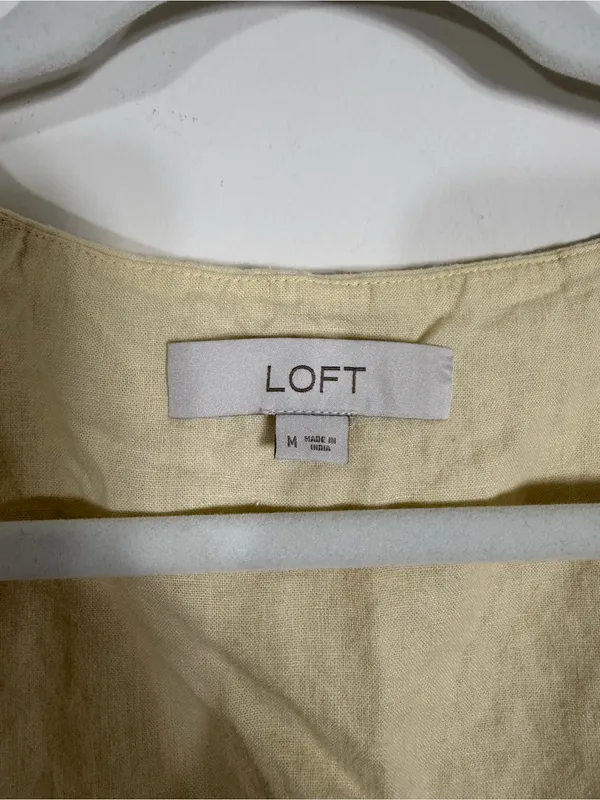 LOFT Square Neck Butter Yellow Linen Blend Sleeveless Top Medium - Image 4