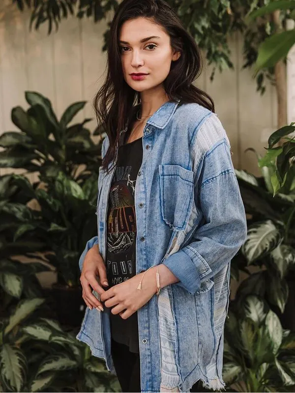 Buckle Gimmicks Pieced Chambray Shirt - Image 3